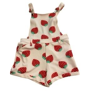Women’s Strawberry Overall Shorts Red Pink Hot Topic size medium never worn